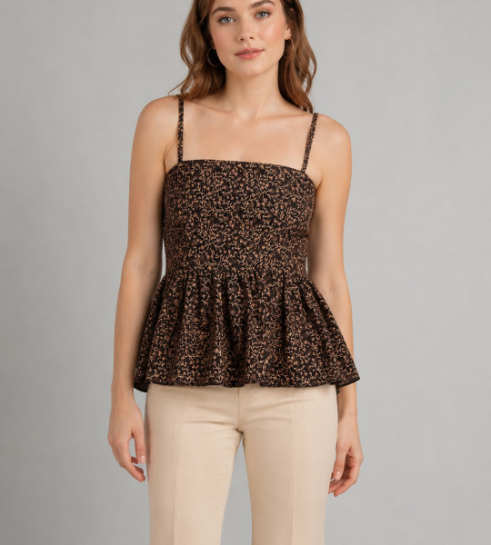 Floral Print Cotton Peplum Top