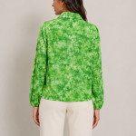 Tie and Dye Print Tie-Up Neck Puff Sleeve Satin Blend Top