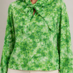 Tie and Dye Print Tie-Up Neck Puff Sleeve Satin Blend Top