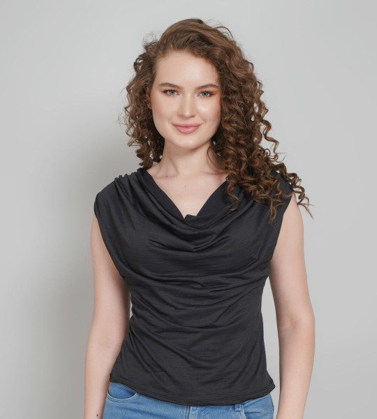 Women ruched cowl neck top