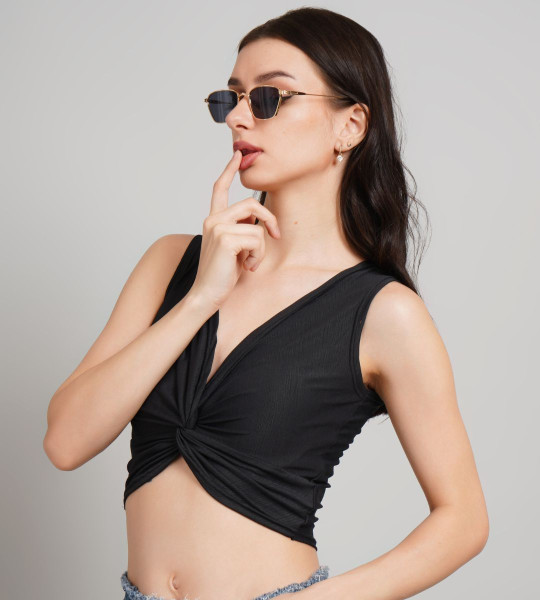 Women V-neck Crop Fitted Top