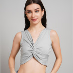 Women Solid V-Neck Sleeveless Crop Top