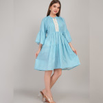 Women Checked Flared Sleeve Gathered or Pleated Tiered A-Line Dress