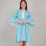 Women Checked Flared Sleeve Gathered or Pleated Tiered A-Line Dress