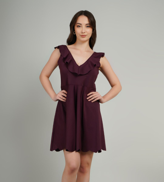 Women V-Neck Ruffles A-Line Dress