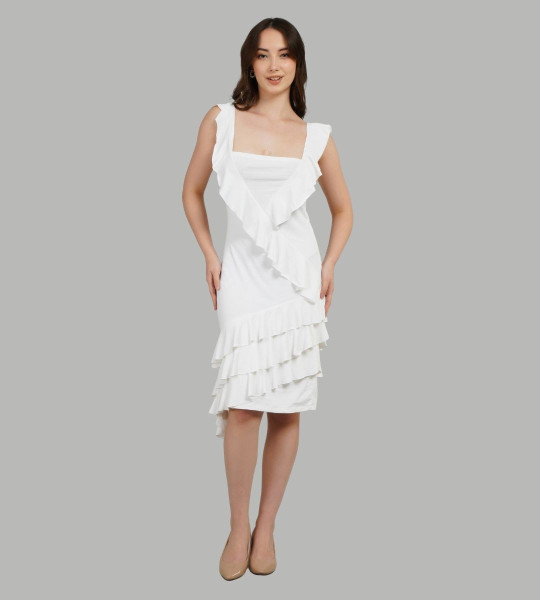 Women Square Neck Ruffles Sheath Dress