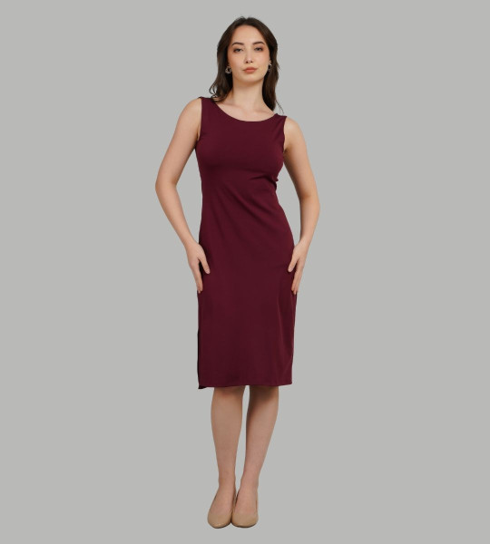 Women Slits Details Sheath Knee Length Dress