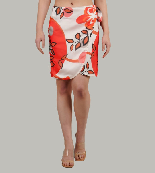 Floral Printed Wrap Above Knee Length Skirt