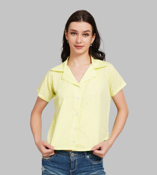 Comfort Floral Printed Cuban Colar Crop Casual Shirt