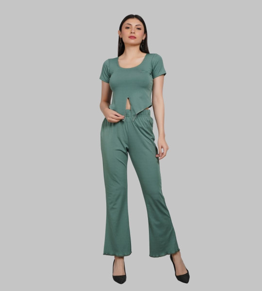 Round Neck Slit Top & Trouser Co-Ord Set