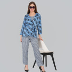 Collared Neck Long Sleeves Tunic With Trousers