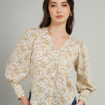 Women Floral Printed Shirt Style Cotton Top