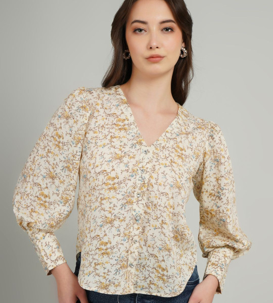 Women Floral Printed Shirt Style Cotton Top