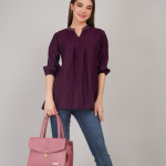 Women Embellished Mandarin Collar Cotton Top