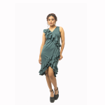 Pine Lush  V-Neck Romantic Ruffle Cocktail Dress