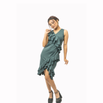 Pine Lush  V-Neck Romantic Ruffle Cocktail Dress