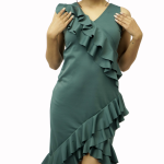 Pine Lush  V-Neck Romantic Ruffle Cocktail Dress