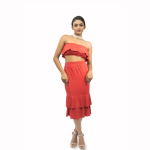 Shiny Ruby Off shoulder Ruffle Tunic & Tiered Ruffle Slim-fit Skirt