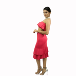 Shiny Ruby Off shoulder Ruffle Tunic & Tiered Ruffle Slim-fit Skirt