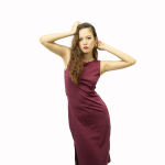 Burgundy Knee Length Side Slit Back Twist Bodycon Dress