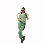 Solid Sea Green Short Sleeve Split Hem Tee & Flare Leg Pant