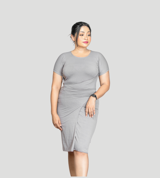 Shiny Mink  Grey T-Shirt Tie-Up Wrap Dress