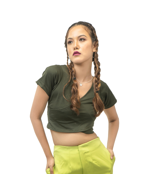 Cross Front Lush Green Crop Top