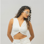 Front Twist Knot Snow White Crop Top