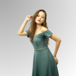 Pine Fresh Off Shoulder Elegant Vintage Slim Fit And Flare Midi Swing Dress