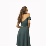 Pine Fresh Off Shoulder Elegant Vintage Slim Fit And Flare Midi Swing Dress