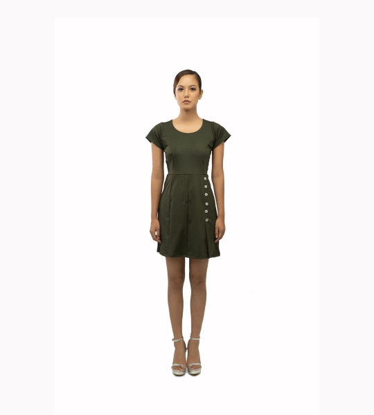 Olive Formal Side Button Slim-Fit Dress