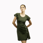 Olive Formal Side Button Slim-Fit Dress