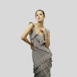 Glossy Mink Grey Swan Ruffle Bodycon Midi Dress